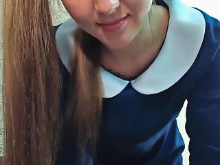 Young Sweetheart In Pigtails Takes Off Her Blue Dress To Sh